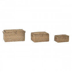 Basket set DKD Home Decor With lid Natural Iron Seagrass (50 x 34 x 25 cm) (3...