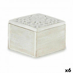 Boîte Décorative Blanc Bois 11,5 x 8 x 11,5 cm (6 Unités)
