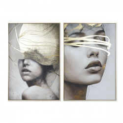 Obraz Home ESPRIT Biały Czarny Beżowy Złoty Kobieta 83 x 4,5 x 123 cm (2 Sztuk)