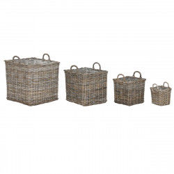 Basket set Home ESPRIT Light grey wicker 50 x 50 x 58 cm (4 Pieces)